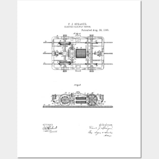 Electric Railway Motor Vintage Patent Hand Drawing Posters and Art